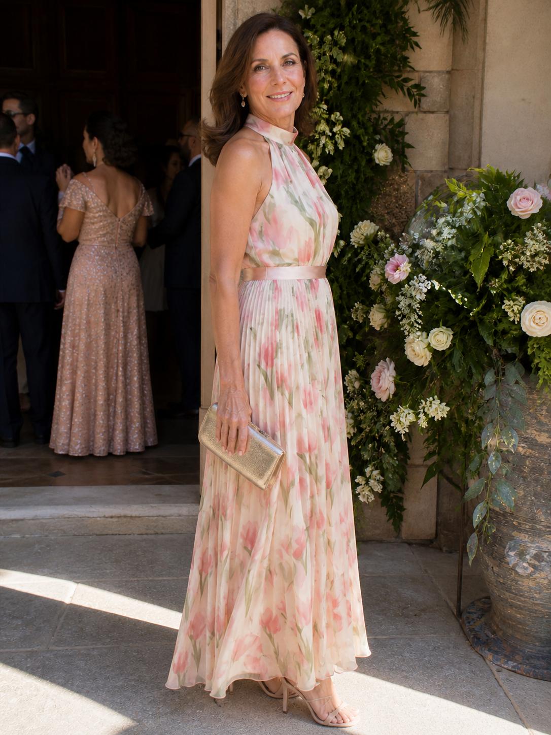 Aurelle™ | Halter Neck Floral Midi Dress