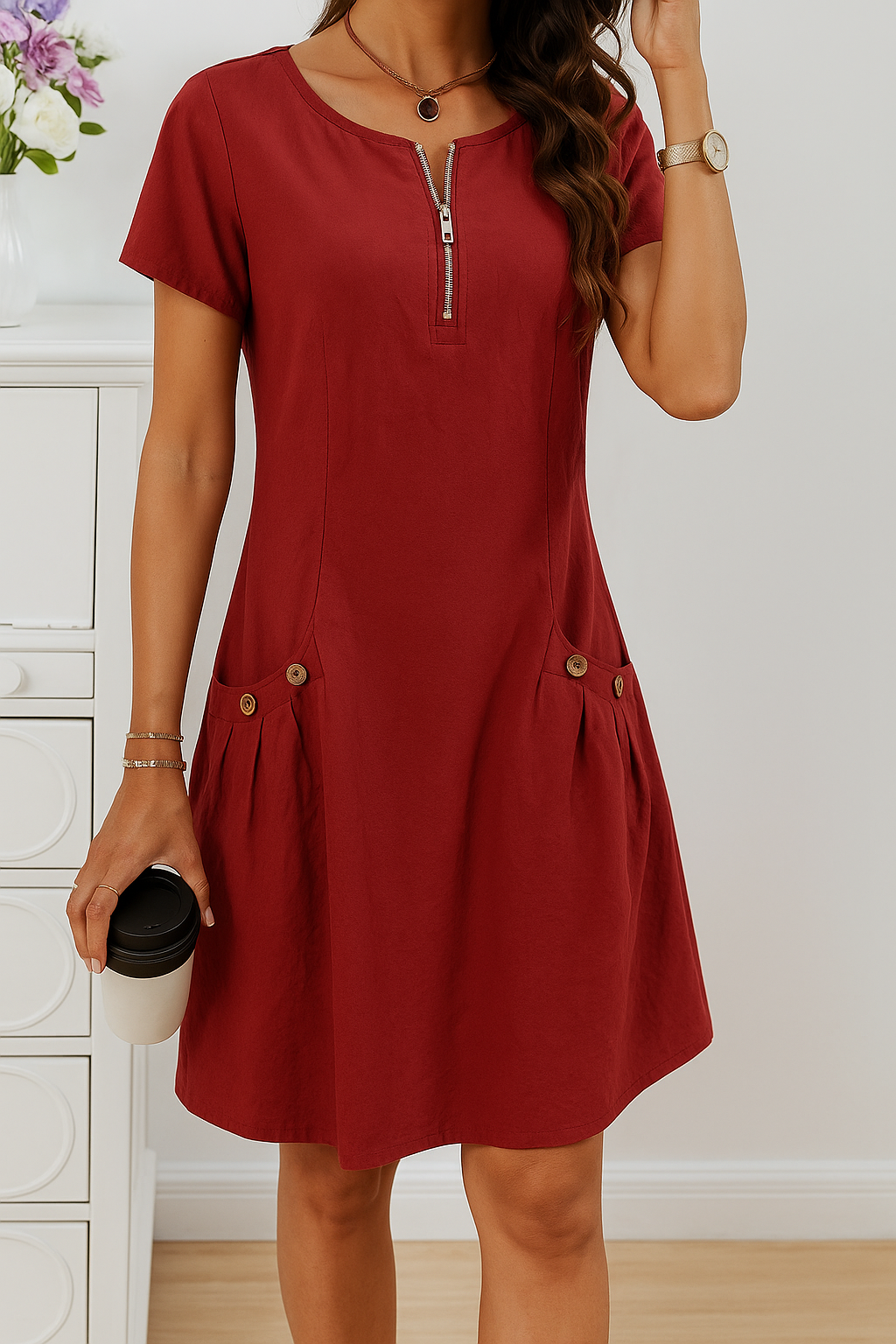 MARIELLA | Summer Dress with Elegant Zip, Practical Pockets, and Everyday Comfort