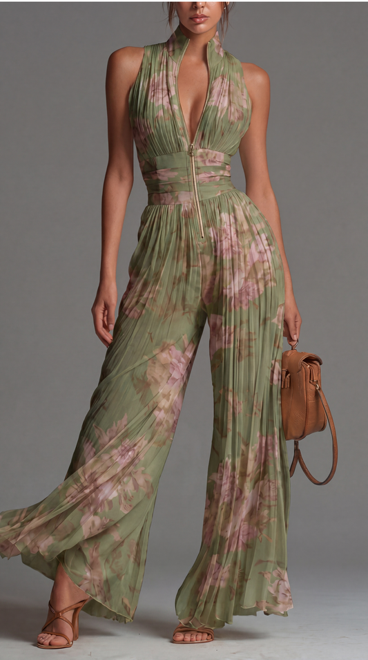 Naomi – Pleated Floral Chiffon Jumpsuit