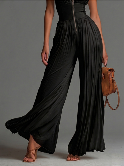 ESSENTIAL – Pleated Chiffon Jumpsuit in Black