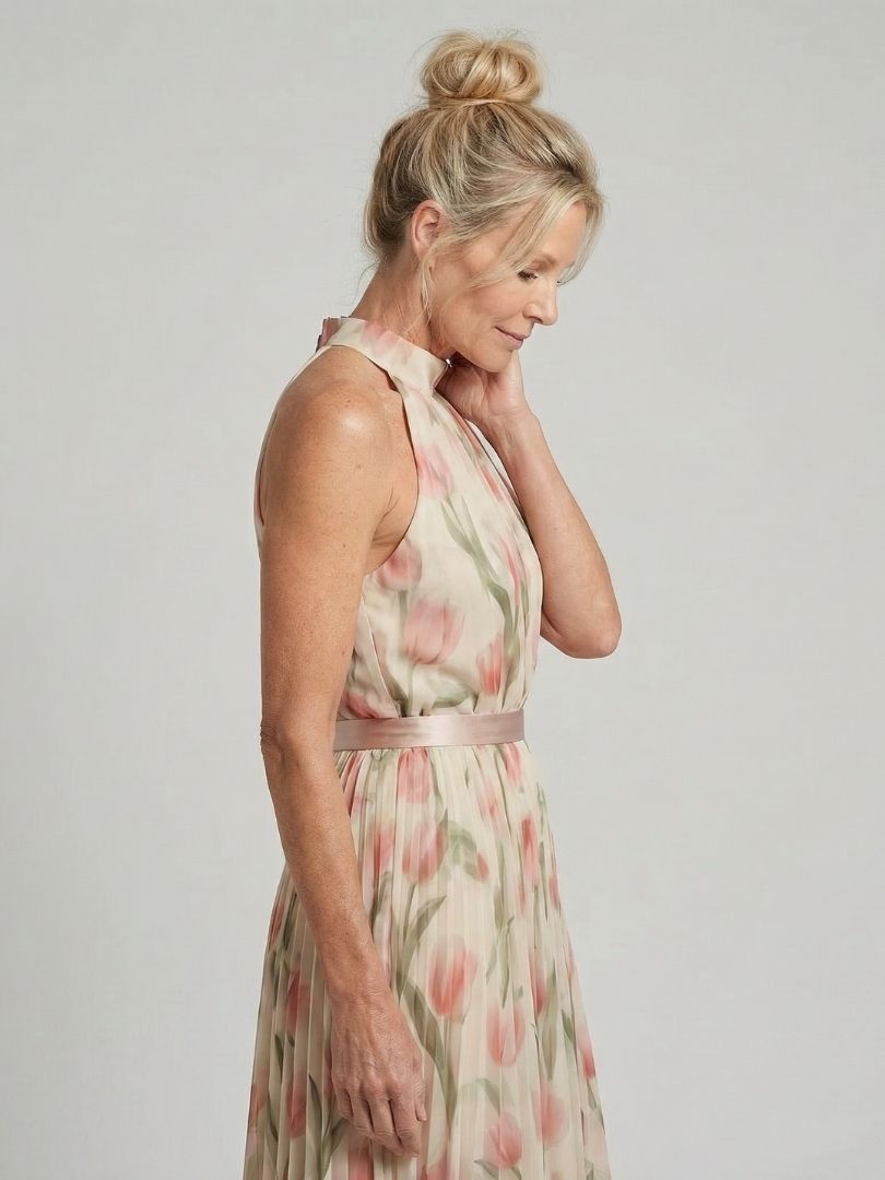 Aurelle™ | Halter Neck Floral Midi Dress