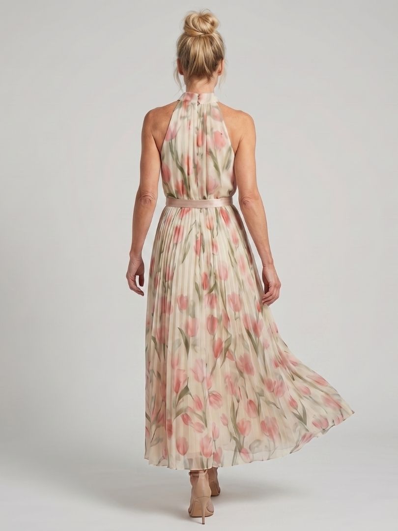 Aurelle™ | Halter Neck Floral Midi Dress