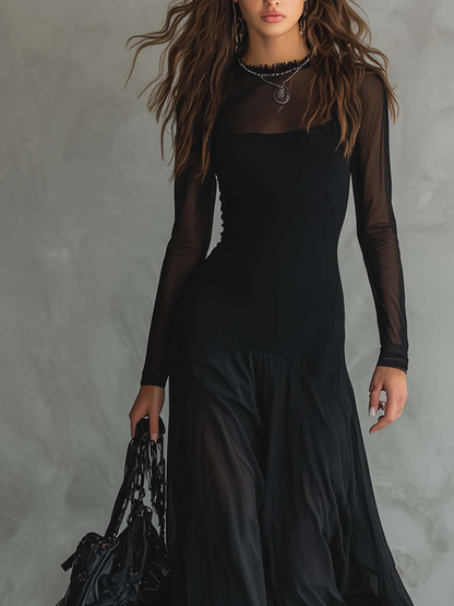 Black Tulle Maxi Dress with Loose Fit