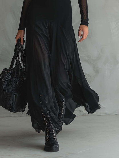 Black Tulle Maxi Dress with Loose Fit