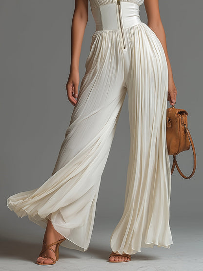 Jumpsuit – White Pleated Chiffon