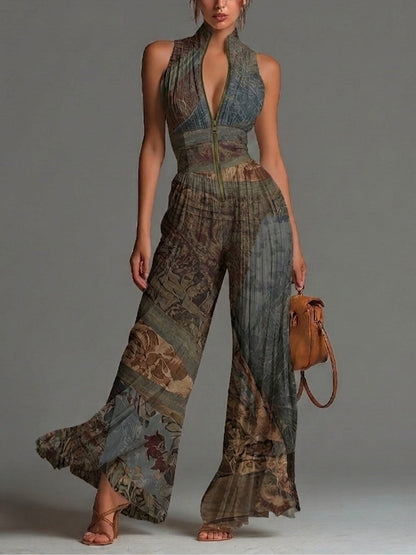 Pleated Wide-leg Chiffon Jumpsuit