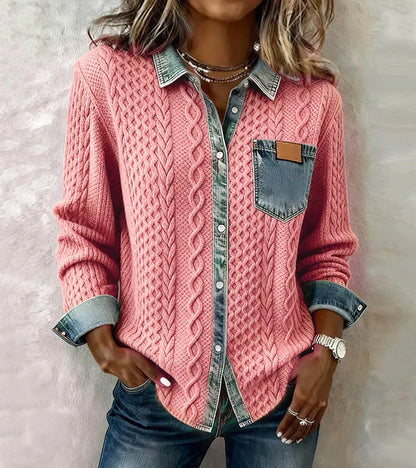 Ambra - Patchwork Knit Top with Denim Details