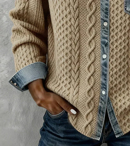 Ambra - Patchwork Knit Top with Denim Details
