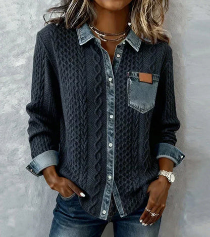 Ambra - Patchwork Knit Top with Denim Details