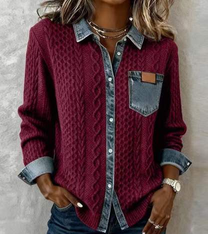 Ambra - Patchwork Knit Top with Denim Details