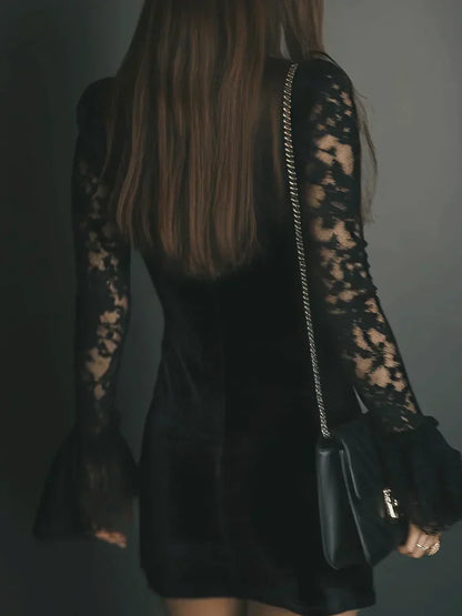 Aria | Velvet and Lace Mini Dress
