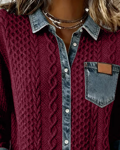 Long Sleeve Patchwork Denim Shirt