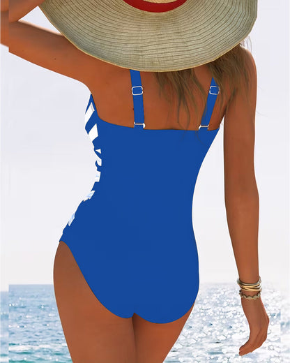 Casual striped swimsuit with V-neck, one-piece
