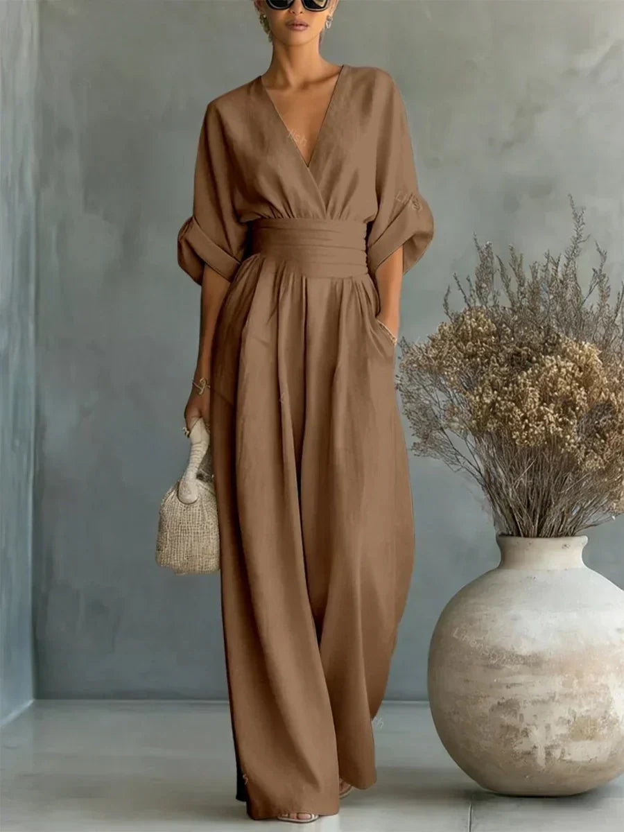 ESSENTIAL - Elegant V-Neck Jumpsuit with High Waist