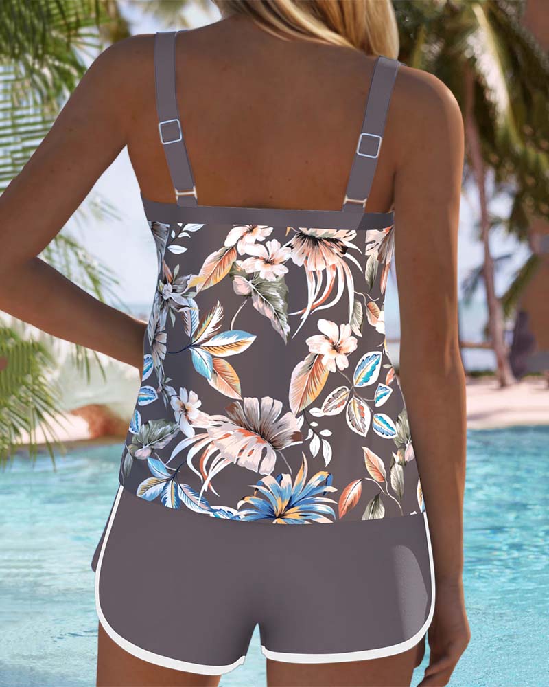 Sleeveless U-Neck Printed Tankini