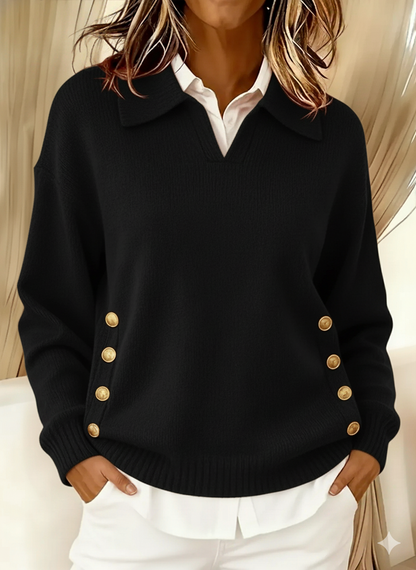 Women's Comfortable Metal Buckle Pullover Knit Sweater
