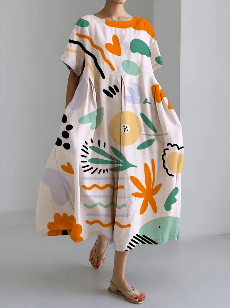 MILENA | Long Colourful Dress with Light Comfort and Artistic Print for Unique Summer Style