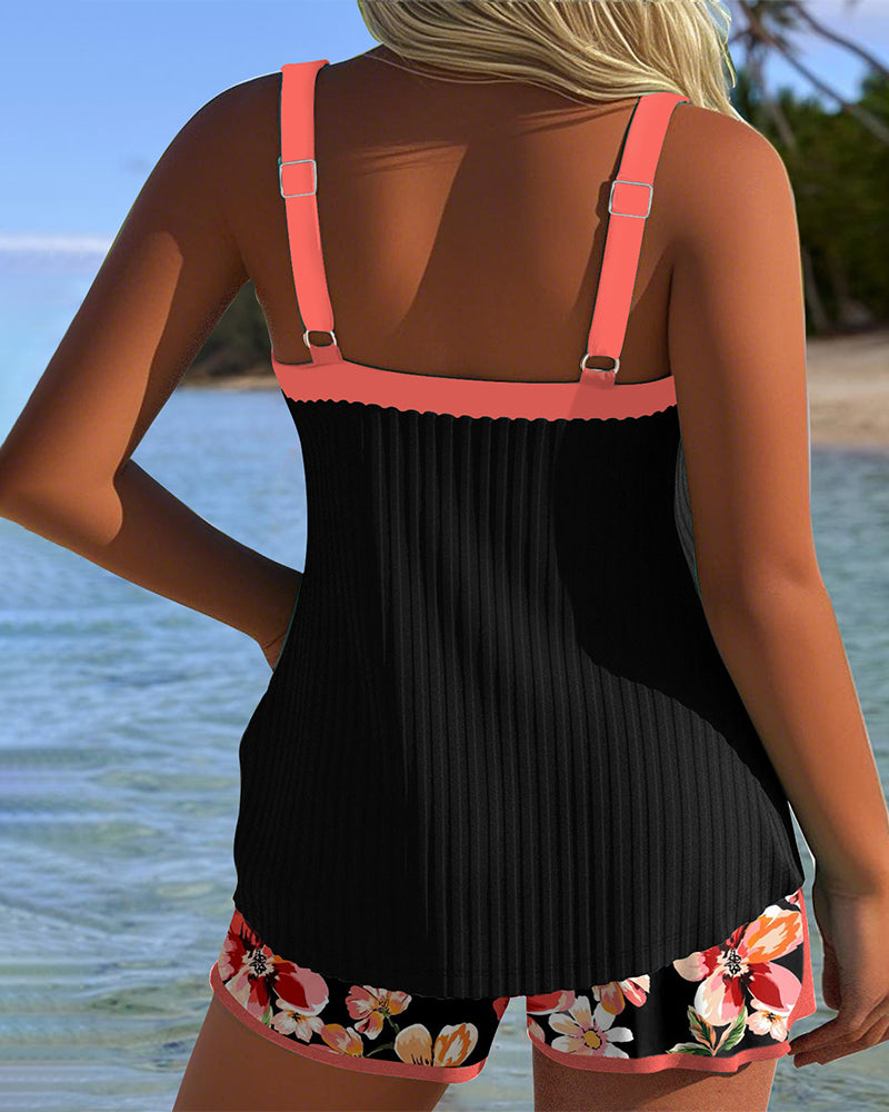 V-Neck Printed Tankini Sports Boxer