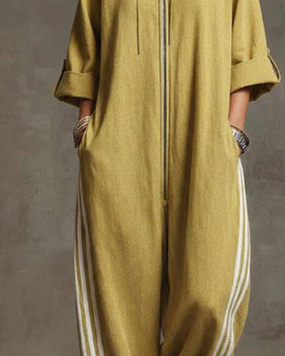 Striped Sporty Zip-Up Jumpsuit