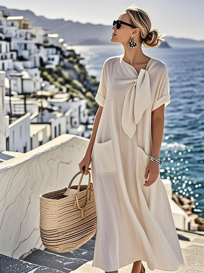 Women'S Solid Color Loose Pocket Dress