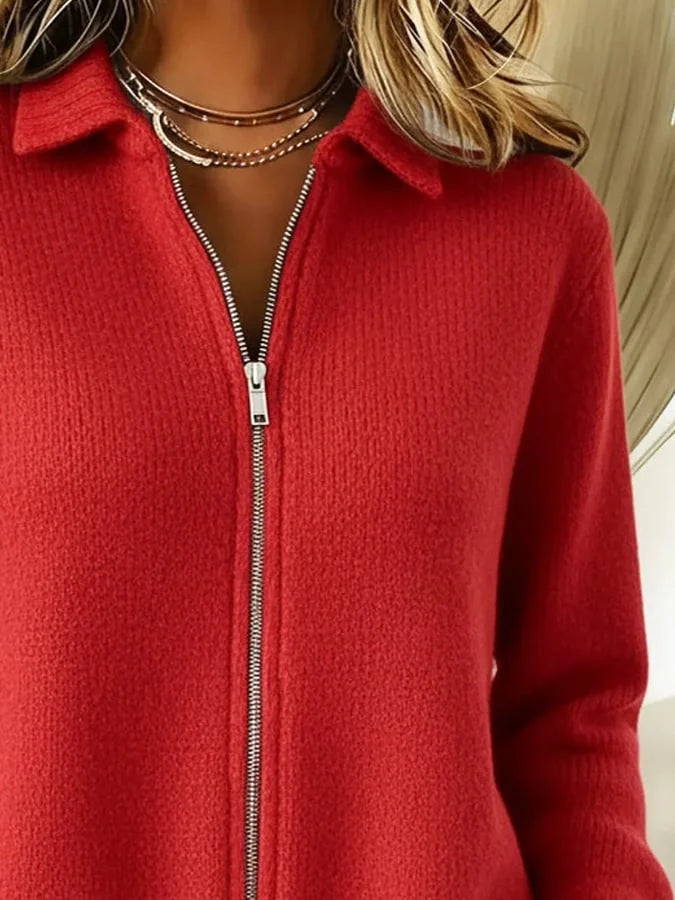 Casual damesjas met ritssluiting in effen kleur