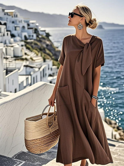 Women'S Solid Color Loose Pocket Dress