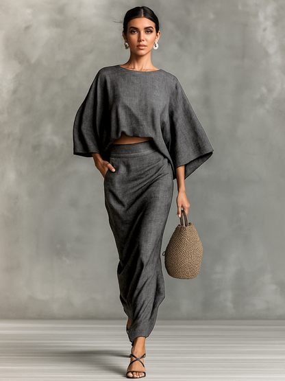 Selene | Two-piece set with long skirt and batwing sleeves