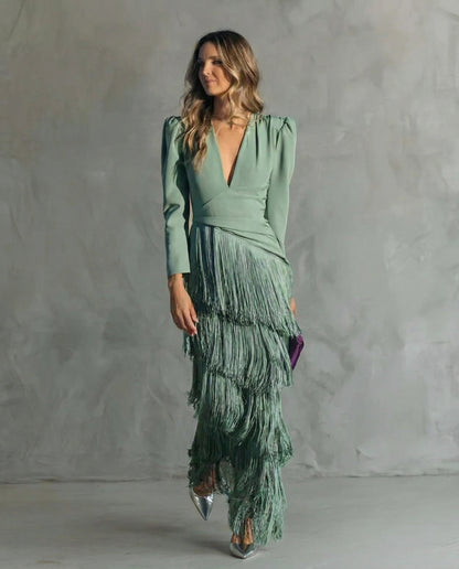 Chiara – Elegant Dress with Fringed Sleeves