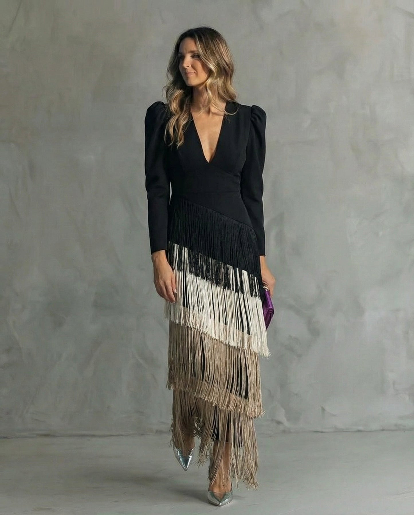 Chiara – Elegant Dress with Fringed Sleeves