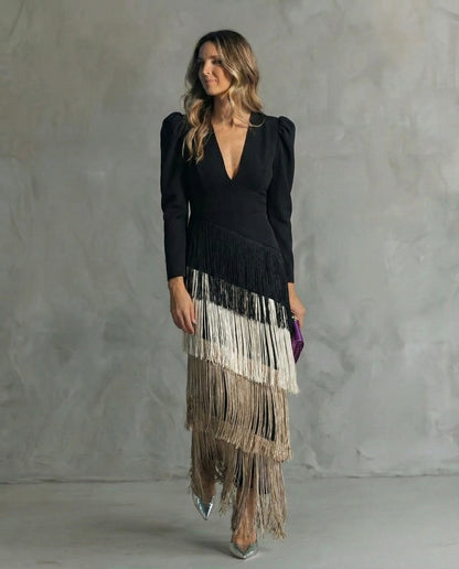 Chiara – Elegant Dress with Fringed Sleeves