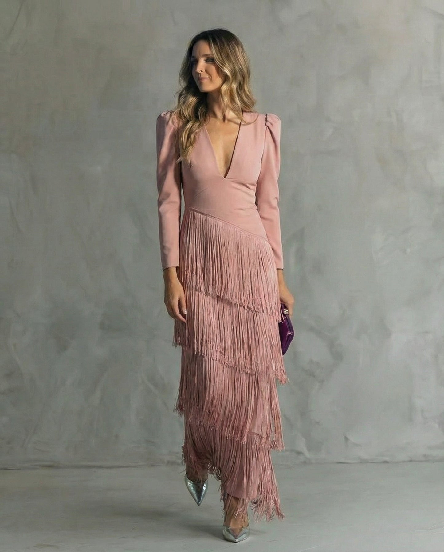 Chiara – Elegant Dress with Fringed Sleeves