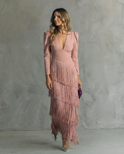 Chiara – Elegant Dress with Fringed Sleeves