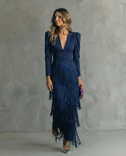 Chiara – Elegant Dress with Fringed Sleeves