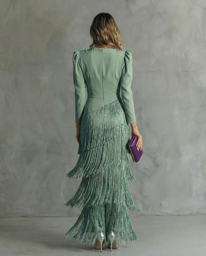 Chiara – Elegant Dress with Fringed Sleeves