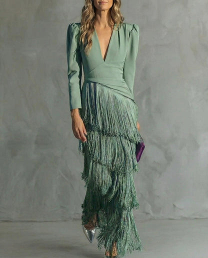 Chiara – Elegant Dress with Fringed Sleeves