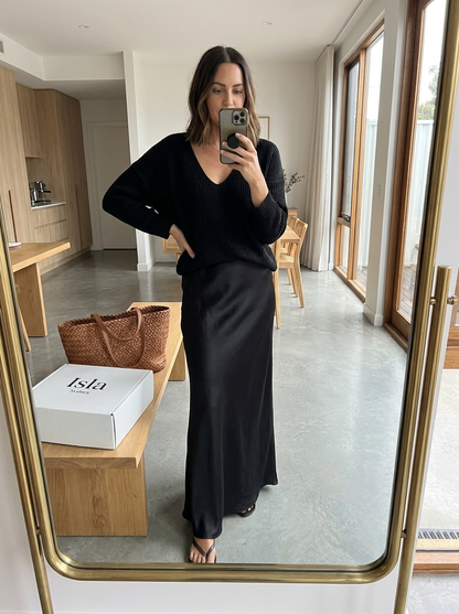 Chloe | Effortless Ivory Knit & Satin Midi Ensemble
