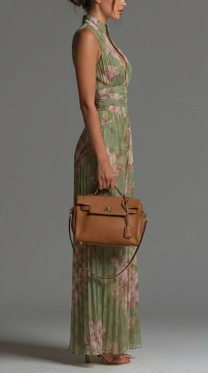 Martina - Pleated Floral Chiffon Jumpsuit