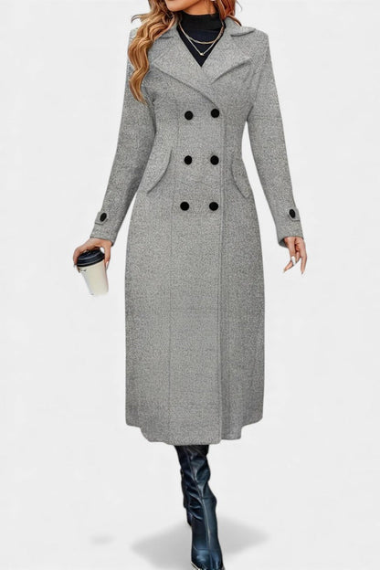 Naissa Long Notched Lapel Double-Breasted Coat