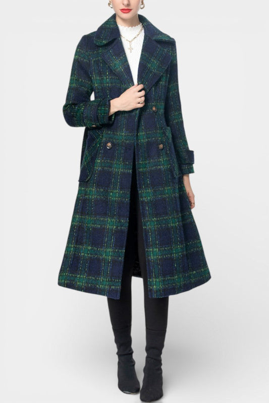Lara Long Crossed Coat in Blue-Green