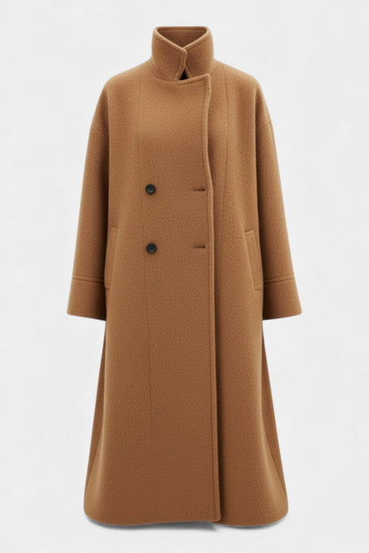 Camile Long Oversized Double-Breasted Coat with Notched Collar