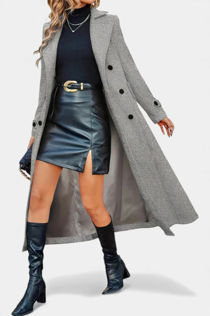 Naissa Long Notched Lapel Double-Breasted Coat