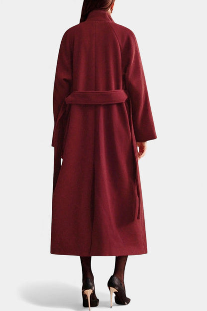 Zyana Long Belted Coat with Adjustable Collar
