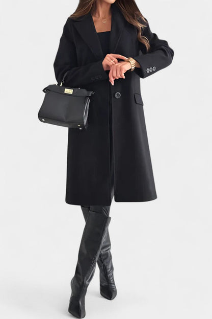 Armande Mid-Length Coat with Single Button and Notched Collar