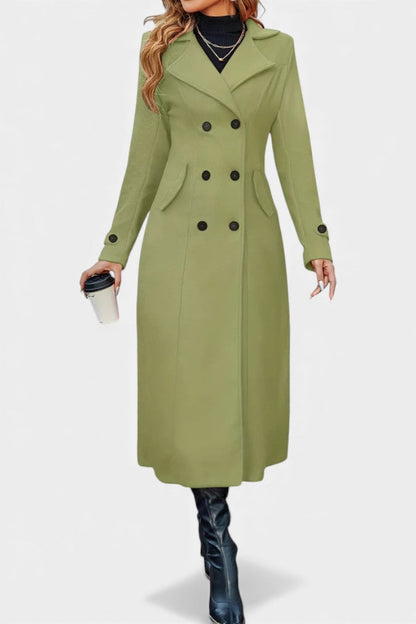 Naissa Long Notched Lapel Double-Breasted Coat