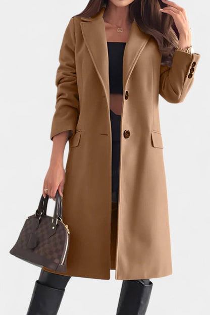Armande Mid-Length Coat with Single Button and Notched Collar