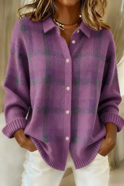 Haley Cozy Plaid Knit Cardigan
