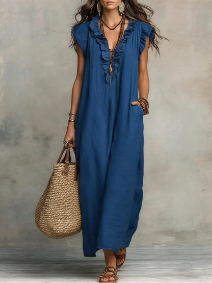 Camellia | Long Bohemian Dress in Linen and Cotton