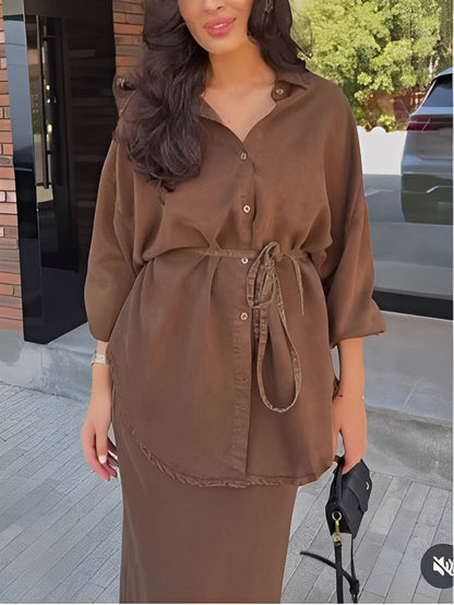 Radomira – Elegant Tie-Blouse & Flow Skirt Set