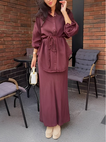 Radomira – Elegant Tie-Blouse & Flow Skirt Set