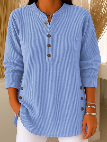 Amelia | Women's Ribbed Jumper Button Detail Long Sleeve